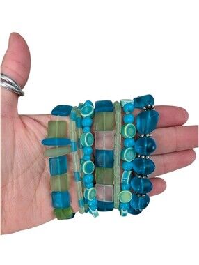 Turquoise & Green Beaded Stretch Bracelet Set